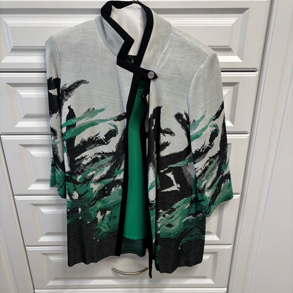 Misook Black and Green Women's Cardigan